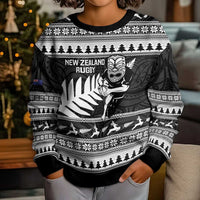 New Zealand Christmas Rugby Personalised Kid Ugly Christmas Sweater Meri Kirihimete All Black Maori LT14 - Polynesian Pride