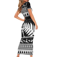 New Zealand Christmas Rugby Personalised Short Sleeve Bodycon Dress Meri Kirihimete All Black Maori LT14 - Polynesian Pride