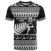New Zealand Christmas Rugby Personalised T Shirt Meri Kirihimete All Black Maori LT14 Black - Polynesian Pride
