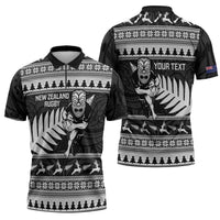 New Zealand Christmas Rugby Personalised Zipper Polo Shirt Meri Kirihimete All Black Maori LT14 - Polynesian Pride