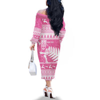 New Zealand Christmas Rugby Personalised Family Matching Off The Shoulder Long Sleeve Dress and Hawaiian Shirt Meri Kirihimete All Black Maori Pink Version LT14 - Polynesian Pride
