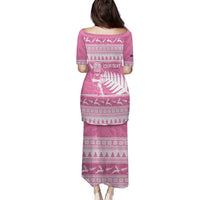 New Zealand Christmas Rugby Personalised Family Matching Puletasi and Hawaiian Shirt Meri Kirihimete All Black Maori Pink Version LT14 - Polynesian Pride