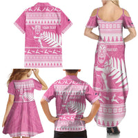 New Zealand Christmas Rugby Personalised Family Matching Summer Maxi Dress and Hawaiian Shirt Meri Kirihimete All Black Maori Pink Version LT14 - Polynesian Pride