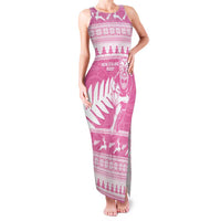 New Zealand Christmas Rugby Personalised Family Matching Tank Maxi Dress and Hawaiian Shirt Meri Kirihimete All Black Maori Pink Version LT14 Mom's Dress Pink - Polynesian Pride