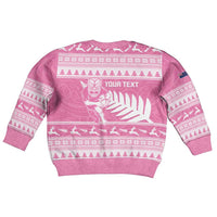 New Zealand Christmas Rugby Personalised Kid Ugly Christmas Sweater Meri Kirihimete All Black Maori Pink Version LT14 - Polynesian Pride