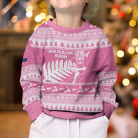 New Zealand Christmas Rugby Personalised Kid Ugly Christmas Sweater Meri Kirihimete All Black Maori Pink Version LT14 - Polynesian Pride