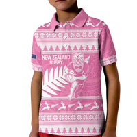 New Zealand Christmas Rugby Personalised Kid Polo Shirt Meri Kirihimete All Black Maori Pink Version LT14 Kid Pink - Polynesian Pride