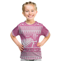 New Zealand Christmas Rugby Personalised Kid T Shirt Meri Kirihimete All Black Maori Pink Version LT14 Pink - Polynesian Pride