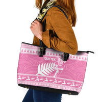 New Zealand Christmas Rugby Personalised Leather Tote Bag Meri Kirihimete All Black Maori Pink Version LT14 Pink - Polynesian Pride