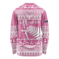 New Zealand Christmas Rugby Personalised Long Sleeve Shirt Meri Kirihimete All Black Maori Pink Version LT14 - Polynesian Pride