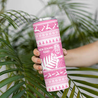 New Zealand Christmas Rugby Personalised Skinny Tumbler Meri Kirihimete All Black Maori Pink Version LT14 - Polynesian Pride