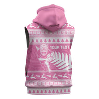 New Zealand Christmas Rugby Personalised Sleeveless Hoodie Meri Kirihimete All Black Maori Pink Version LT14 - Polynesian Pride