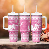 New Zealand Christmas Rugby Personalised Tumbler With Handle Meri Kirihimete All Black Maori Pink Version LT14 - Polynesian Pride