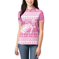 New Zealand Christmas Rugby Personalised Women Polo Shirt Meri Kirihimete All Black Maori Pink Version LT14 - Polynesian Pride
