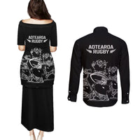 New Zealand Silver Fern Rugby Couples Matching Puletasi Dress and Long Sleeve Button Shirt Haka Aotearoa Kiwi Dance LT14 - Polynesian Pride