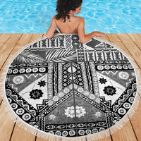 Black Bula Fiji Beach Blanket Unique Masi Tapa Pattern
