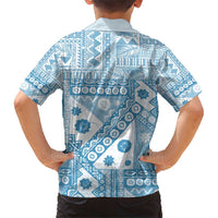 Blue Bula Fiji Family Matching Short Sleeve Bodycon Dress and Hawaiian Shirt Unique Masi Tapa Pattern