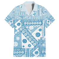 Blue Bula Fiji Family Matching Summer Maxi Dress and Hawaiian Shirt Unique Masi Tapa Pattern LT14 Dad's Shirt - Short Sleeve Blue - Polynesian Pride