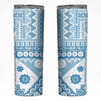 Blue Bula Fiji Skinny Tumbler Unique Masi Tapa Pattern