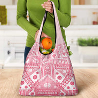 Pink Bula Fiji Grocery Bag Unique Masi Tapa Pattern