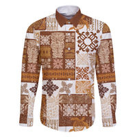 Hawaiian Quilt Family Matching Off Shoulder Short Dress and Hawaiian Shirt Tiki Tropical Retro Brown Version LT14 Dad's Shirt - Long Sleeve Brown - Polynesian Pride