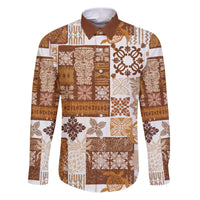 Hawaiian Quilt Family Matching Puletasi Dress and Hawaiian Shirt Tiki Tropical Retro Brown Version LT14 Dad's Shirt - Long Sleeve Brown - Polynesian Pride
