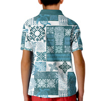 Hawaiian Quilt Kid Polo Shirt Tiki Tropical Retro Dark Cyan Version LT14 - Polynesian Pride