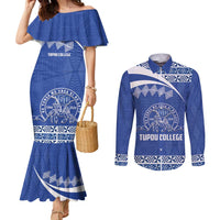 Personalised Tonga Tupou College Toloa Couples Matching Mermaid Dress and Long Sleeve Button Shirt 160 Years Anniversary Tongan Ngatu Pattern