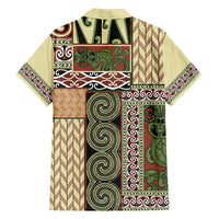 Beige Aotearoa Kowhaiwhai Pattern Family Matching Long Sleeve Bodycon Dress and Hawaiian Shirt NZ Maori Quilt Style LT14 - Polynesian Pride