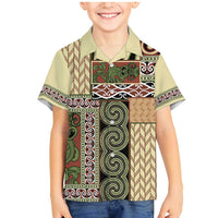 Beige Aotearoa Kowhaiwhai Pattern Family Matching Mermaid Dress and Hawaiian Shirt NZ Maori Quilt Style LT14 Son's Shirt Beige - Polynesian Pride