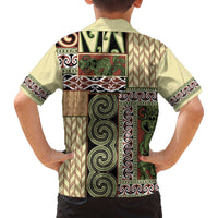 Beige Aotearoa Kowhaiwhai Pattern Family Matching Off The Shoulder Long Sleeve Dress and Hawaiian Shirt NZ Maori Quilt Style LT14 - Polynesian Pride