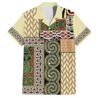 Beige Aotearoa Kowhaiwhai Pattern Family Matching Off Shoulder Short Dress and Hawaiian Shirt NZ Maori Quilt Style LT14 Dad's Shirt - Short Sleeve Beige - Polynesian Pride