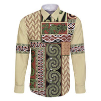 Beige Aotearoa Kowhaiwhai Pattern Family Matching Puletasi and Hawaiian Shirt NZ Maori Quilt Style