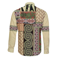 Beige Aotearoa Kowhaiwhai Pattern Family Matching Short Sleeve Bodycon Dress and Hawaiian Shirt NZ Maori Quilt Style LT14 - Polynesian Pride
