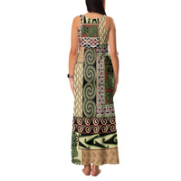 Beige Aotearoa Kowhaiwhai Pattern Family Matching Tank Maxi Dress and Hawaiian Shirt NZ Maori Quilt Style LT14 - Polynesian Pride