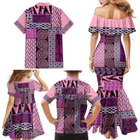 Pink Aotearoa Kowhaiwhai Pattern Family Matching Mermaid Dress and Hawaiian Shirt NZ Maori Quilt Style LT14 - Polynesian Pride