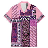 Pink Aotearoa Kowhaiwhai Pattern Family Matching Mermaid Dress and Hawaiian Shirt NZ Maori Quilt Style LT14 Dad's Shirt - Short Sleeve Pink - Polynesian Pride