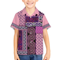 Pink Aotearoa Kowhaiwhai Pattern Family Matching Tank Maxi Dress and Hawaiian Shirt NZ Maori Quilt Style LT14 Son's Shirt Pink - Polynesian Pride