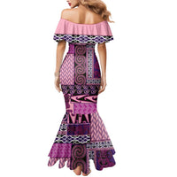 Pink Aotearoa Kowhaiwhai Pattern Mermaid Dress NZ Maori Quilt Style