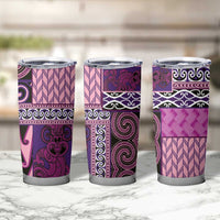 Pink Aotearoa Kowhaiwhai Pattern Tumbler Cup NZ Maori Quilt Style