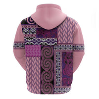 Pink Aotearoa Kowhaiwhai Pattern Zip Hoodie NZ Maori Quilt Style LT14 - Polynesian Pride
