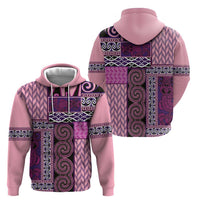 Pink Aotearoa Kowhaiwhai Pattern Zip Hoodie NZ Maori Quilt Style LT14 - Polynesian Pride