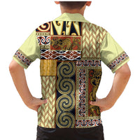 Yellow Aotearoa Kowhaiwhai Pattern Family Matching Mermaid Dress and Hawaiian Shirt NZ Maori Quilt Style LT14 - Polynesian Pride