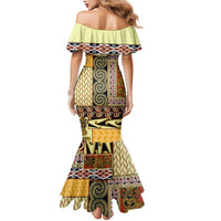 Yellow Aotearoa Kowhaiwhai Pattern Family Matching Mermaid Dress and Hawaiian Shirt NZ Maori Quilt Style LT14 - Polynesian Pride