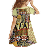 Yellow Aotearoa Kowhaiwhai Pattern Family Matching Off Shoulder Maxi Dress and Hawaiian Shirt NZ Maori Quilt Style LT14 - Polynesian Pride