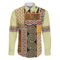 Yellow Aotearoa Kowhaiwhai Pattern Family Matching Off Shoulder Short Dress and Hawaiian Shirt NZ Maori Quilt Style LT14 Dad's Shirt - Long Sleeve Yellow - Polynesian Pride