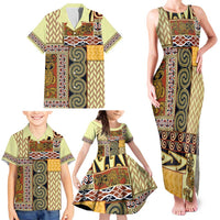 Yellow Aotearoa Kowhaiwhai Pattern Family Matching Tank Maxi Dress and Hawaiian Shirt NZ Maori Quilt Style LT14 - Polynesian Pride