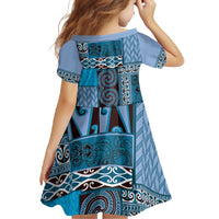 Blue Aotearoa Kowhaiwhai Pattern Family Matching Mermaid Dress and Hawaiian Shirt NZ Maori Quilt Style LT14 - Polynesian Pride