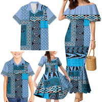 Blue Aotearoa Kowhaiwhai Pattern Family Matching Mermaid Dress and Hawaiian Shirt NZ Maori Quilt Style LT14 - Polynesian Pride