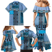 Blue Aotearoa Kowhaiwhai Pattern Family Matching Mermaid Dress and Hawaiian Shirt NZ Maori Quilt Style LT14 - Polynesian Pride